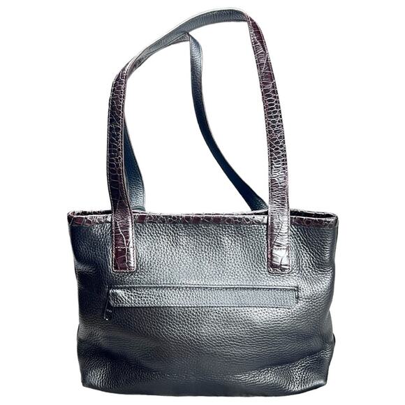 Brighton Satchel, Black Pebble grained, Brown Croc embossed Leather Shoulder Bag - Picture 2 of 6